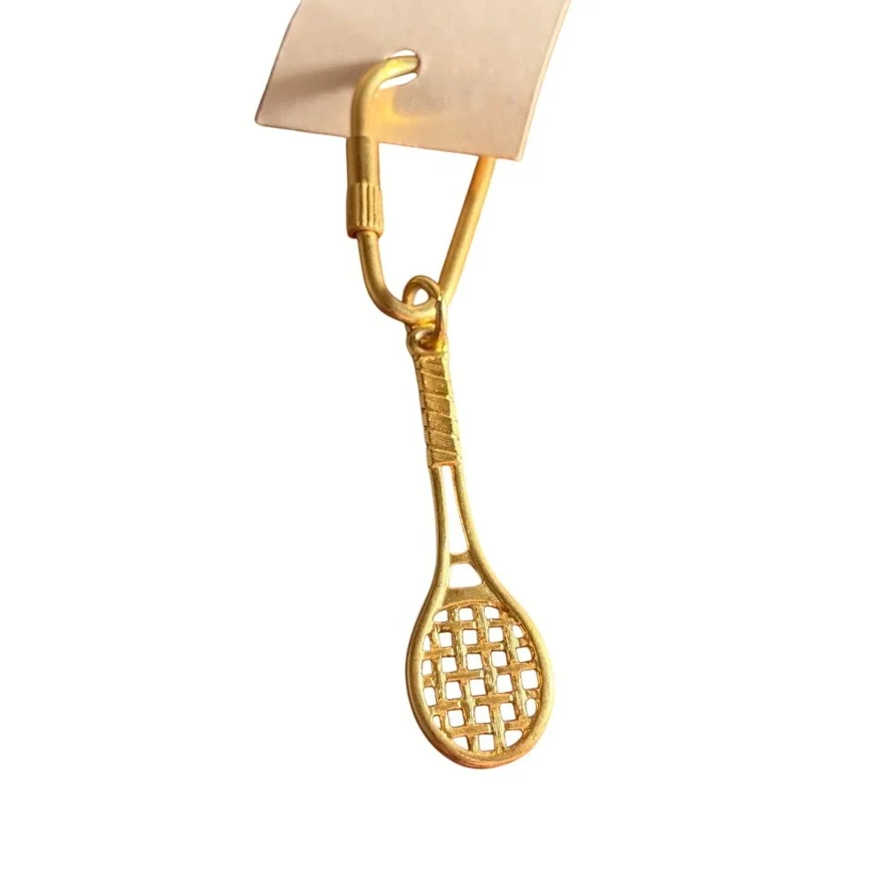Gold Tone Tennis Racket Keychain Sports Charm Screw Lock Carabiner Accessory